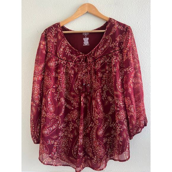 St. John’s Bay paisley print blouse tasseled size XL boho flowy - Picture 1 of 9